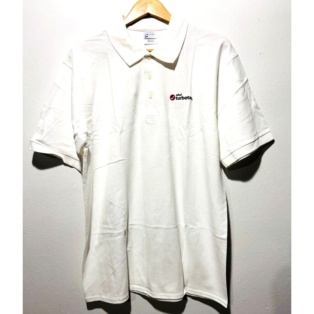 Turbotax C Port and Company polo shirt workwear white 100% cotton men XL/TG New